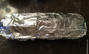 bread pan covered with aluminum foil